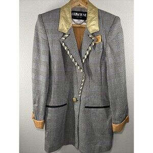 Criscione Vintage Lillie Rubin Blazer Small 80s Glen Plaid Gold Leather Trim USA